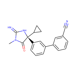 CN1C(=N)N[C@](c2cccc(-c3cccc(C#N)c3)c2)(C2CC2)C1=O ZINC000035949719