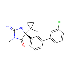 CN1C(=N)N[C@](c2cccc(-c3cccc(Cl)c3)c2)(C2(C)CC2)C1=O ZINC000084605131