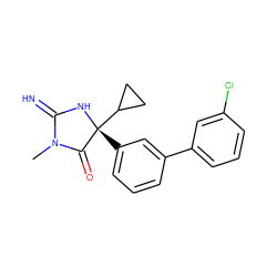 CN1C(=N)N[C@](c2cccc(-c3cccc(Cl)c3)c2)(C2CC2)C1=O ZINC000084597094