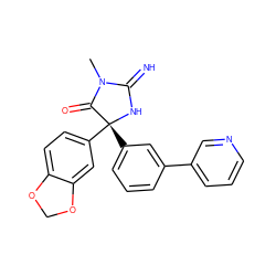 CN1C(=N)N[C@](c2cccc(-c3cccnc3)c2)(c2ccc3c(c2)OCO3)C1=O ZINC000045245458