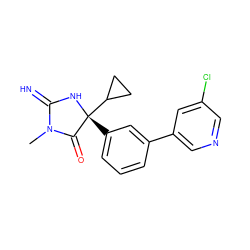 CN1C(=N)N[C@](c2cccc(-c3cncc(Cl)c3)c2)(C2CC2)C1=O ZINC000035825061