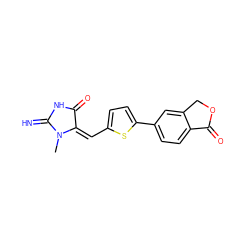 CN1C(=N)NC(=O)/C1=C\c1ccc(-c2ccc3c(c2)COC3=O)s1 ZINC000073219389