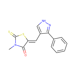 CN1C(=O)/C(=C/c2c[nH]nc2-c2ccccc2)SC1=S ZINC000004981939