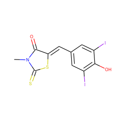 CN1C(=O)/C(=C/c2cc(I)c(O)c(I)c2)SC1=S ZINC000020220036