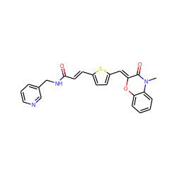 CN1C(=O)/C(=C/c2ccc(/C=C/C(=O)NCc3cccnc3)s2)Oc2ccccc21 ZINC000040874304