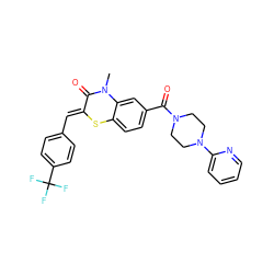 CN1C(=O)/C(=C/c2ccc(C(F)(F)F)cc2)Sc2ccc(C(=O)N3CCN(c4ccccn4)CC3)cc21 ZINC000038148320