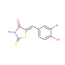 CN1C(=O)/C(=C/c2ccc(O)c(Br)c2)SC1=S ZINC000084596479