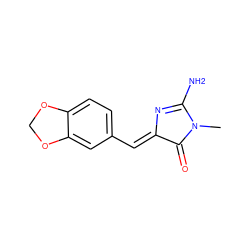 CN1C(=O)/C(=C/c2ccc3c(c2)OCO3)N=C1N ZINC000034118117