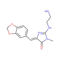 CN1C(=O)/C(=C/c2ccc3c(c2)OCO3)N=C1NCCN ZINC000049180753