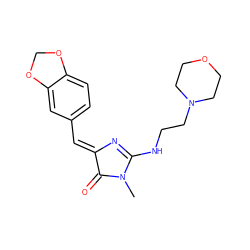 CN1C(=O)/C(=C/c2ccc3c(c2)OCO3)N=C1NCCN1CCOCC1 ZINC000072108943