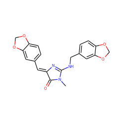 CN1C(=O)/C(=C/c2ccc3c(c2)OCO3)N=C1NCc1ccc2c(c1)OCO2 ZINC000072110829