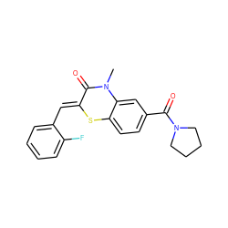 CN1C(=O)/C(=C/c2ccccc2F)Sc2ccc(C(=O)N3CCCC3)cc21 ZINC000004932060