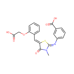 CN1C(=O)/C(=C/c2ccccc2OCC(=O)O)S/C1=N\c1cccc(C(=O)O)c1 ZINC000008642769