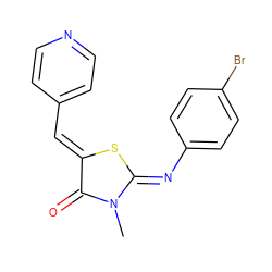 CN1C(=O)/C(=C/c2ccncc2)S/C1=N\c1ccc(Br)cc1 ZINC001772629798