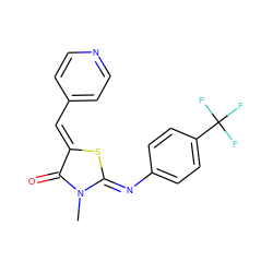 CN1C(=O)/C(=C/c2ccncc2)S/C1=N\c1ccc(C(F)(F)F)cc1 ZINC001772600673