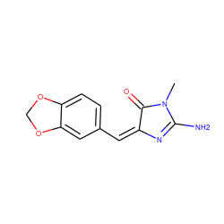 CN1C(=O)/C(=C\c2ccc3c(c2)OCO3)N=C1N ZINC000218996363