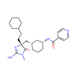 CN1C(=O)[C@@](CCC2CCCCC2)(C[C@H]2CCC[C@@H](NC(=O)c3ccncc3)C2)N=C1N ZINC000035861690