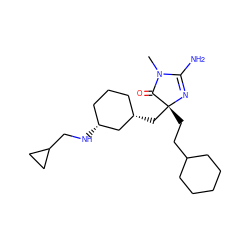 CN1C(=O)[C@@](CCC2CCCCC2)(C[C@H]2CCC[C@@H](NCC3CC3)C2)N=C1N ZINC000036424613