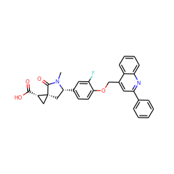 CN1C(=O)[C@@]2(C[C@H]1c1ccc(OCc3cc(-c4ccccc4)nc4ccccc34)c(F)c1)C[C@@H]2C(=O)O ZINC000040896916