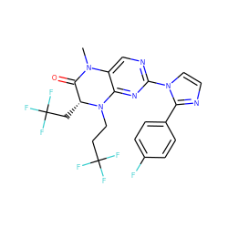 CN1C(=O)[C@@H](CC(F)(F)F)N(CCC(F)(F)F)c2nc(-n3ccnc3-c3ccc(F)cc3)ncc21 ZINC000096272655