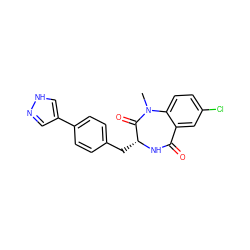 CN1C(=O)[C@@H](Cc2ccc(-c3cn[nH]c3)cc2)NC(=O)c2cc(Cl)ccc21 ZINC000169705902