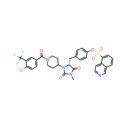 CN1C(=O)[C@@H](Cc2ccc(OS(=O)(=O)c3cccc4cnccc34)cc2)N(C2CCN(C(=O)c3ccc(Cl)c(C(F)(F)F)c3)CC2)C1=O ZINC000299861464