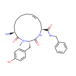 CN1C(=O)[C@@H](N)CCCC/C=C\C[C@@H](C(=O)NCc2ccccc2)NC(=O)[C@@H]1Cc1ccc(O)cc1 ZINC000071282011