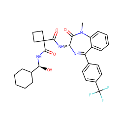 CN1C(=O)[C@@H](NC(=O)C2(C(=O)N[C@@H](O)C3CCCCC3)CCC2)N=C(c2ccc(C(F)(F)F)cc2)c2ccccc21 ZINC000028822962