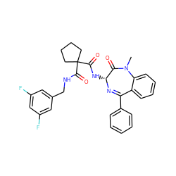 CN1C(=O)[C@@H](NC(=O)C2(C(=O)NCc3cc(F)cc(F)c3)CCCC2)N=C(c2ccccc2)c2ccccc21 ZINC000028822933