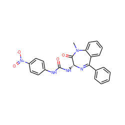 CN1C(=O)[C@@H](NC(=O)Nc2ccc([N+](=O)[O-])cc2)N=C(c2ccccc2)c2ccccc21 ZINC000013732834