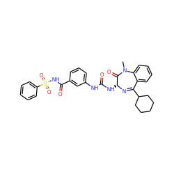 CN1C(=O)[C@@H](NC(=O)Nc2cccc(C(=O)NS(=O)(=O)c3ccccc3)c2)N=C(C2CCCCC2)c2ccccc21 ZINC000001482902