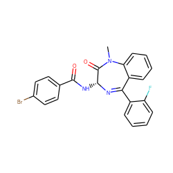 CN1C(=O)[C@@H](NC(=O)c2ccc(Br)cc2)N=C(c2ccccc2F)c2ccccc21 ZINC000013601638