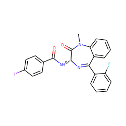 CN1C(=O)[C@@H](NC(=O)c2ccc(I)cc2)N=C(c2ccccc2F)c2ccccc21 ZINC000003794190