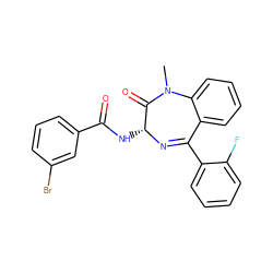 CN1C(=O)[C@@H](NC(=O)c2cccc(Br)c2)N=C(c2ccccc2F)c2ccccc21 ZINC000013601629