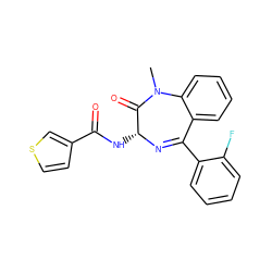 CN1C(=O)[C@@H](NC(=O)c2ccsc2)N=C(c2ccccc2F)c2ccccc21 ZINC000026296829