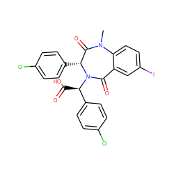CN1C(=O)[C@@H](c2ccc(Cl)cc2)N([C@H](C(=O)O)c2ccc(Cl)cc2)C(=O)c2cc(I)ccc21 ZINC000036184579