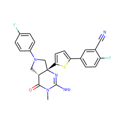 CN1C(=O)[C@@H]2CN(c3ccc(F)cc3)C[C@]2(c2ccc(-c3ccc(F)c(C#N)c3)s2)N=C1N ZINC000034787409