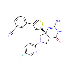 CN1C(=O)[C@@H]2CN(c3ccc(F)cn3)C[C@]2(c2cc(-c3cccc(C#N)c3)cs2)N=C1N ZINC000034788555