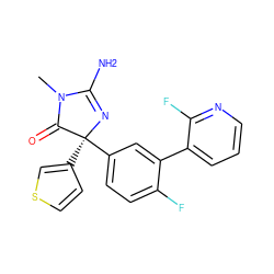 CN1C(=O)[C@](c2ccsc2)(c2ccc(F)c(-c3cccnc3F)c2)N=C1N ZINC000072183185