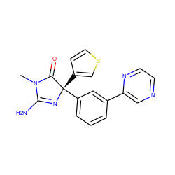 CN1C(=O)[C@](c2ccsc2)(c2cccc(-c3cnccn3)c2)N=C1N ZINC000072179415