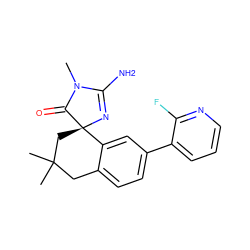 CN1C(=O)[C@]2(CC(C)(C)Cc3ccc(-c4cccnc4F)cc32)N=C1N ZINC000095602933