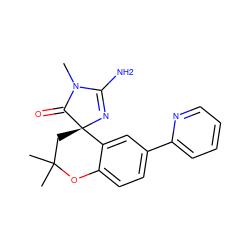 CN1C(=O)[C@]2(CC(C)(C)Oc3ccc(-c4ccccn4)cc32)N=C1N ZINC000095603942