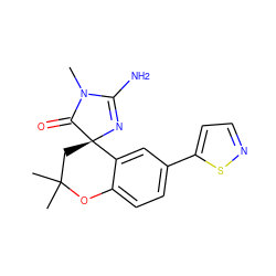 CN1C(=O)[C@]2(CC(C)(C)Oc3ccc(-c4ccns4)cc32)N=C1N ZINC000095602077