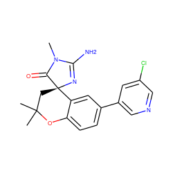 CN1C(=O)[C@]2(CC(C)(C)Oc3ccc(-c4cncc(Cl)c4)cc32)N=C1N ZINC000095605247