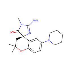 CN1C(=O)[C@]2(CC(C)(C)Oc3ccc(N4CCCCC4)cc32)N=C1N ZINC000095602815