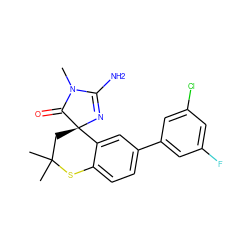 CN1C(=O)[C@]2(CC(C)(C)Sc3ccc(-c4cc(F)cc(Cl)c4)cc32)N=C1N ZINC000095601159