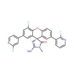 CN1C(=O)[C@]2(N=C1N)c1cc(-c3cccnc3F)ccc1Oc1c(F)cc(-c3ccnc(F)c3)cc12 ZINC000169347350