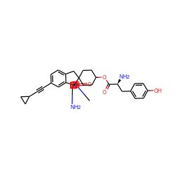 CN1C(=O)[C@]2(N=C1N)c1cc(C#CC3CC3)ccc1CC21CCC(OC(=O)[C@@H](N)Cc2ccc(O)cc2)CC1 ZINC000201236821