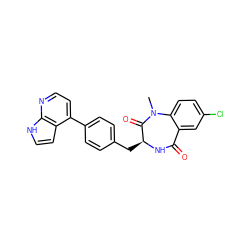 CN1C(=O)[C@H](Cc2ccc(-c3ccnc4[nH]ccc34)cc2)NC(=O)c2cc(Cl)ccc21 ZINC000169705905