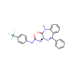 CN1C(=O)[C@H](NC(=O)Nc2ccc(C(F)(F)F)cc2)N=C(c2ccccc2)c2ccccc21 ZINC000013732891